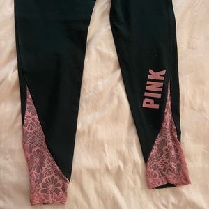 Black Pink by Victoria’s Secret Leggings with Pink Lace Detail at Bottom, Medium